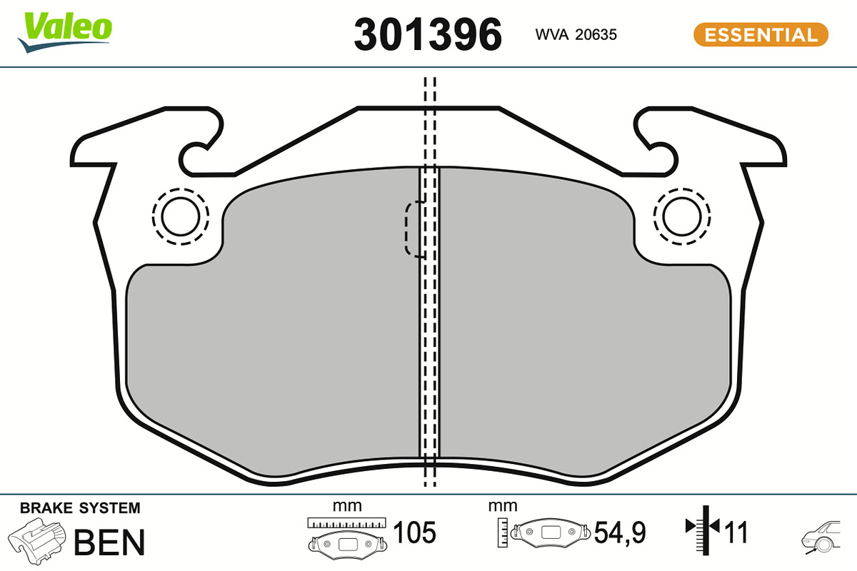 Jeu de 4 plaquettes de frein VALEO ref. 301396